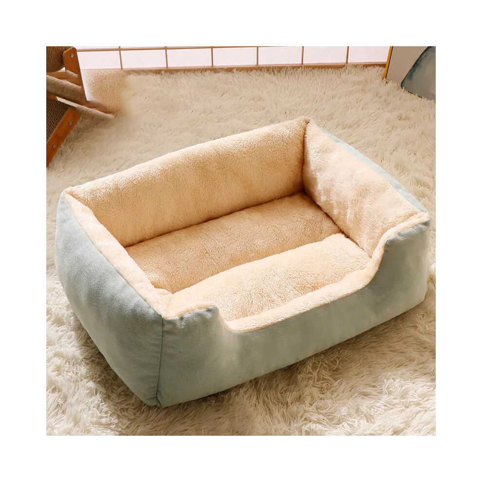 (Vert émeraude-L) Nids pour chien et chat Tapis carré Hiver chaud confortable Long tapis en peluche