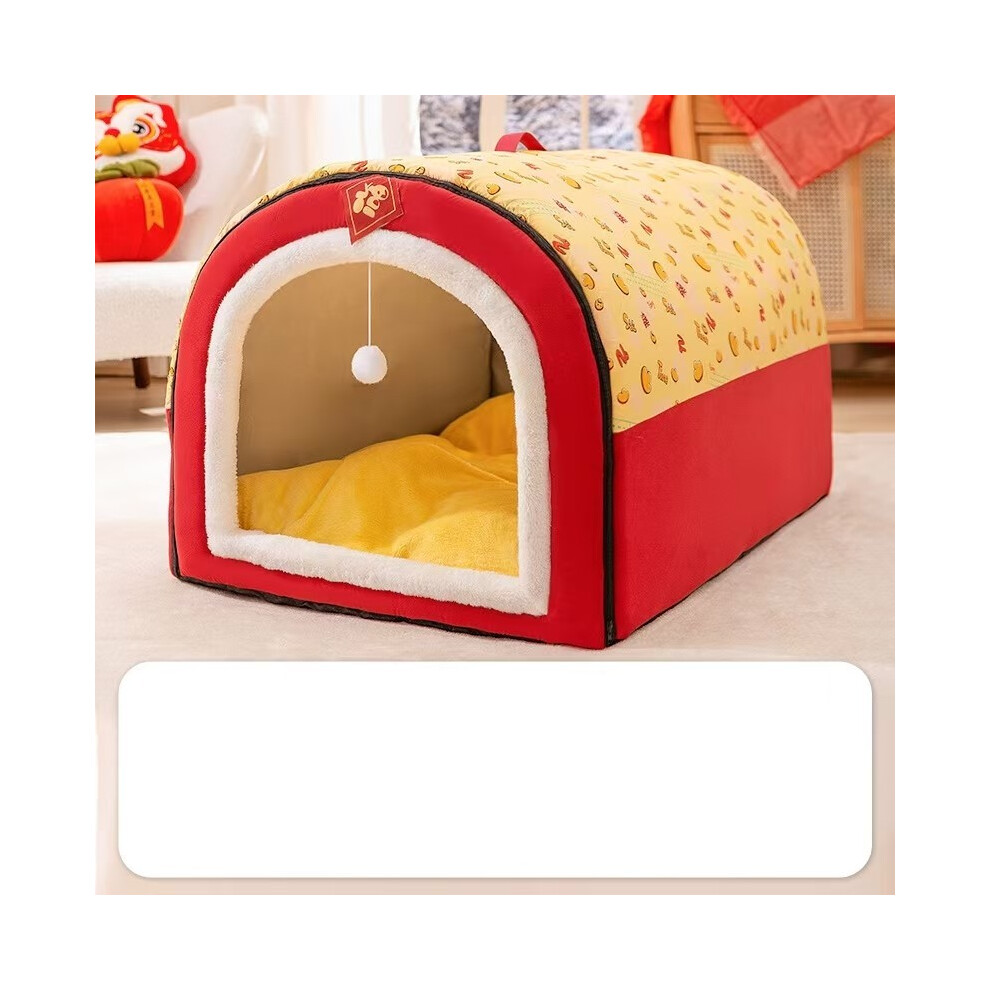 (H-M 50X39X36) Tapis de lit chaud d'hiver pour chat et chien, tente de sommeil profond, nid de maison
