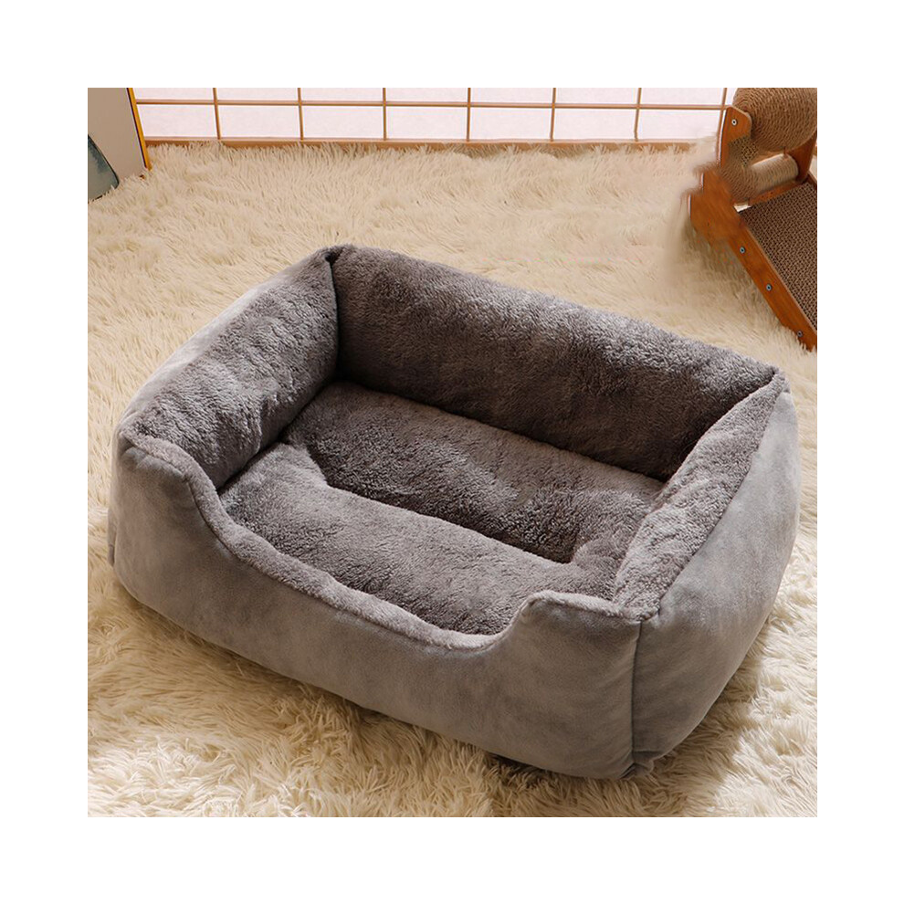(Gris-M) Nids pour chien et chat Tapis carré Hiver chaud confortable Long tapis en peluche pour animaux