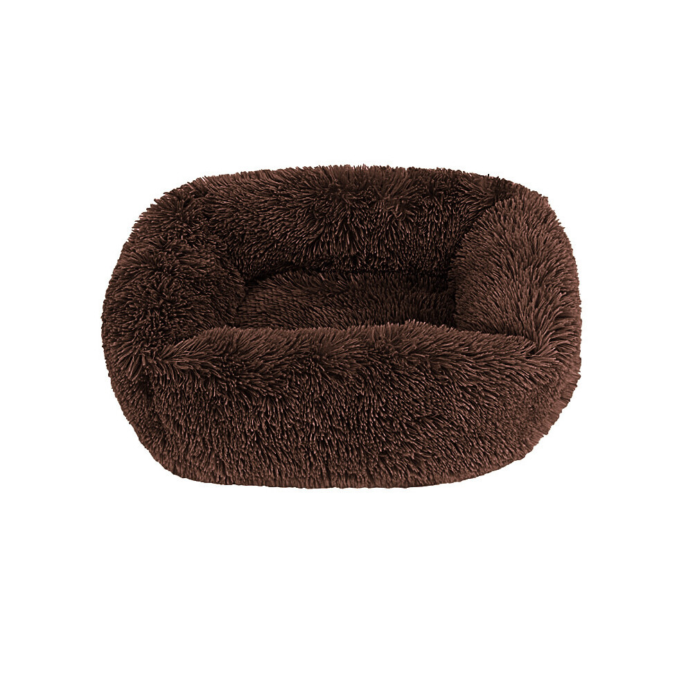 (Marron foncé - 45 x 35 cm) Coussin de lit pour chien en peluche, lit carré lavable pour chien, petit