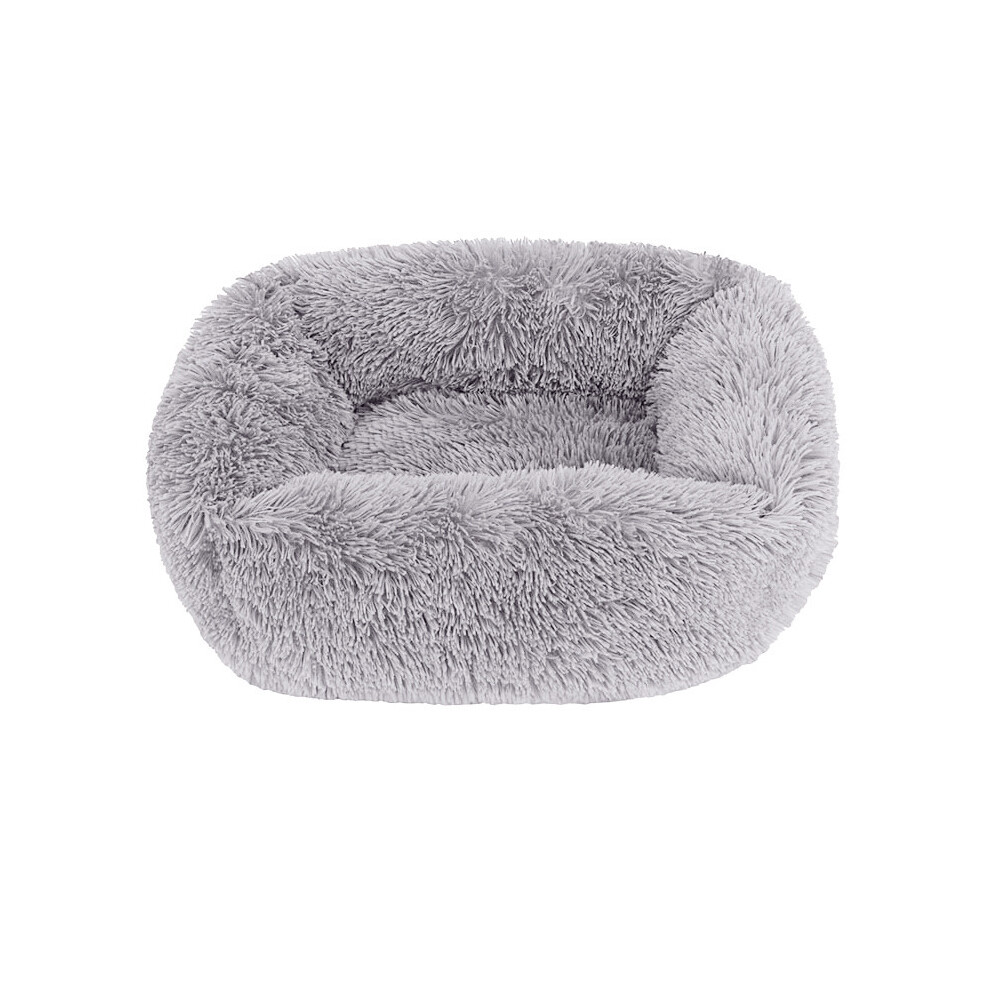 (Gris clair - 75 x 65 cm) Coussin de lit pour chien en peluche, lit carré lavable pour chien, petit