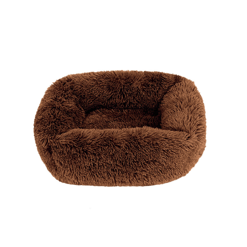 (Café foncé - 105 x 75 cm) Coussin de lit pour chien en peluche, lit carré lavable pour chien, niche,