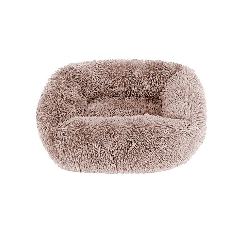 (Gris Café - 85 x 75 cm) Coussin de lit pour chien en peluche, lit carré lavable pour chien, petit et