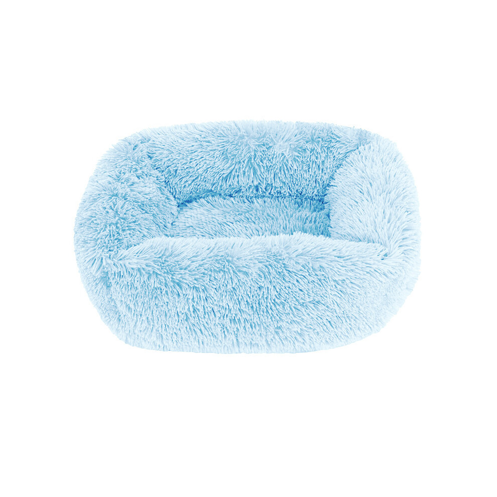 (Bleu clair - 55 x 45 cm) Coussin de lit pour chien en peluche, lit carré lavable pour chien, petit