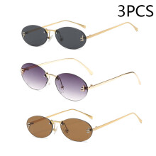 (andere-Gold)Elegante ovale Diamant-Sonnenbrille für Herren, Buchstabe „F“, randlose Sonnenbrille für