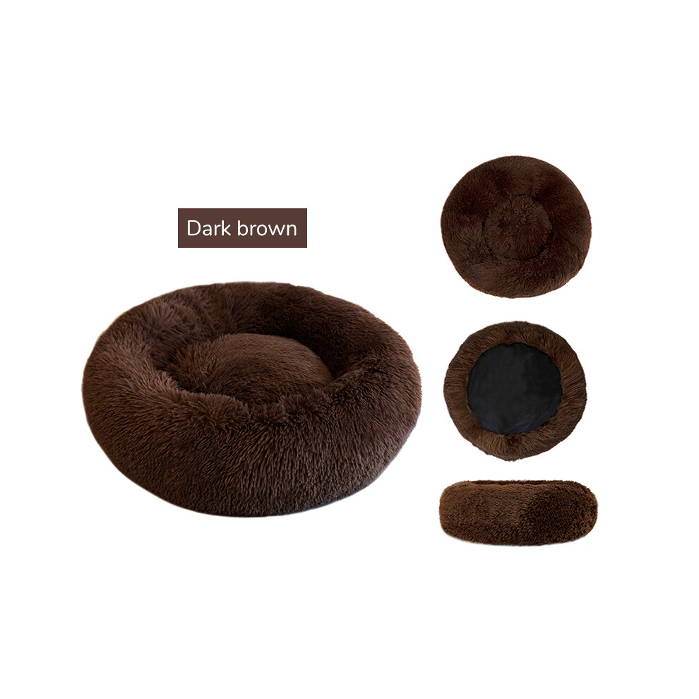 (Brun foncé - 80 cm 18 kg de sommeil) Lit pour chien super doux en peluche longue en forme de donut