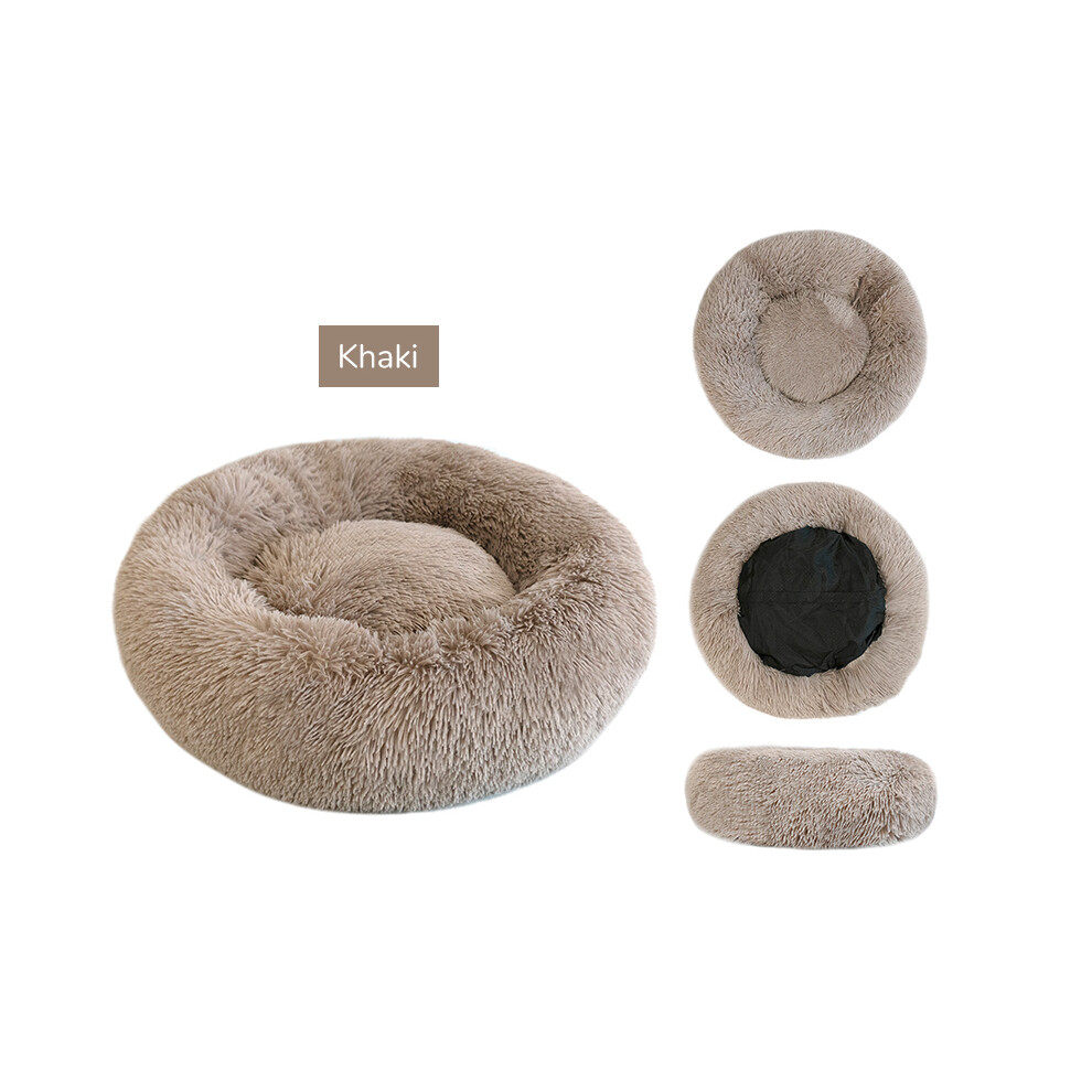 (Kaki-80cm 18kg sommeil) Lit pour chien super doux Long donut en peluche rond chenil pour chien Coussin