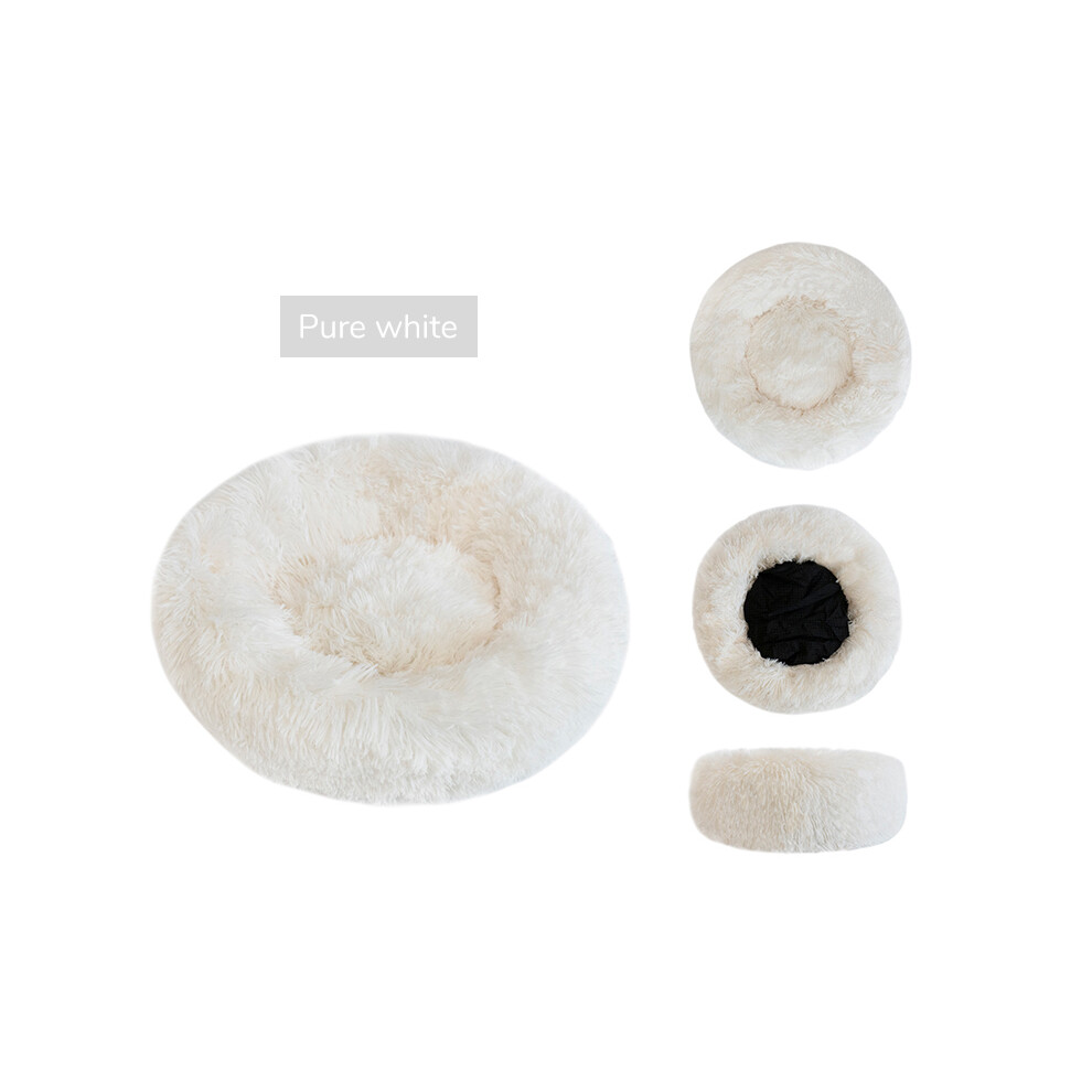 (Blanc pur - 40 cm 26 kg de sommeil) Lit pour chien super doux en peluche longue en forme de donut rond