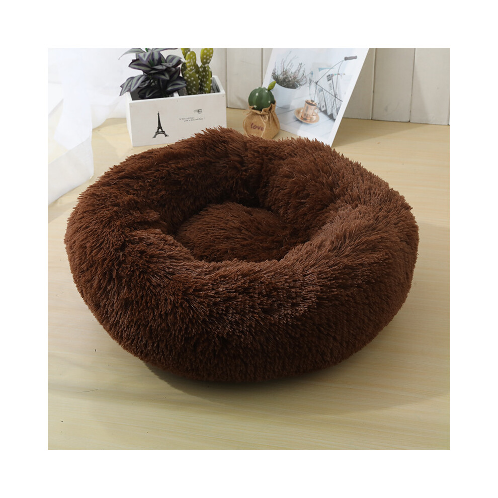 (Café foncé - L DIA 60CM) Panier rond pour chat, doux et long, en peluche, idéal pour les animaux de