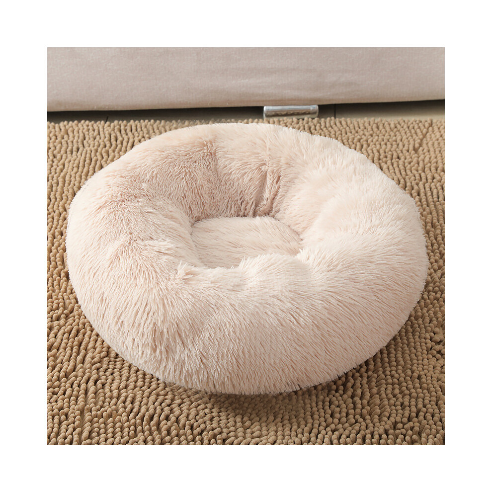 (Abricot-L DIA 60CM) Panier rond pour chat, doux et long, en peluche, idéal pour les animaux de compagnie