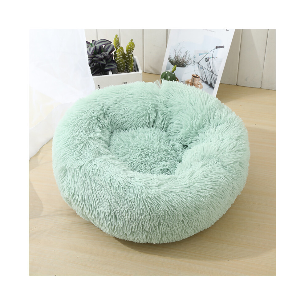 Panier rond pour chat (vert fruit - XL diamètre 70 cm) - En peluche douce et longue - Idéal pour les