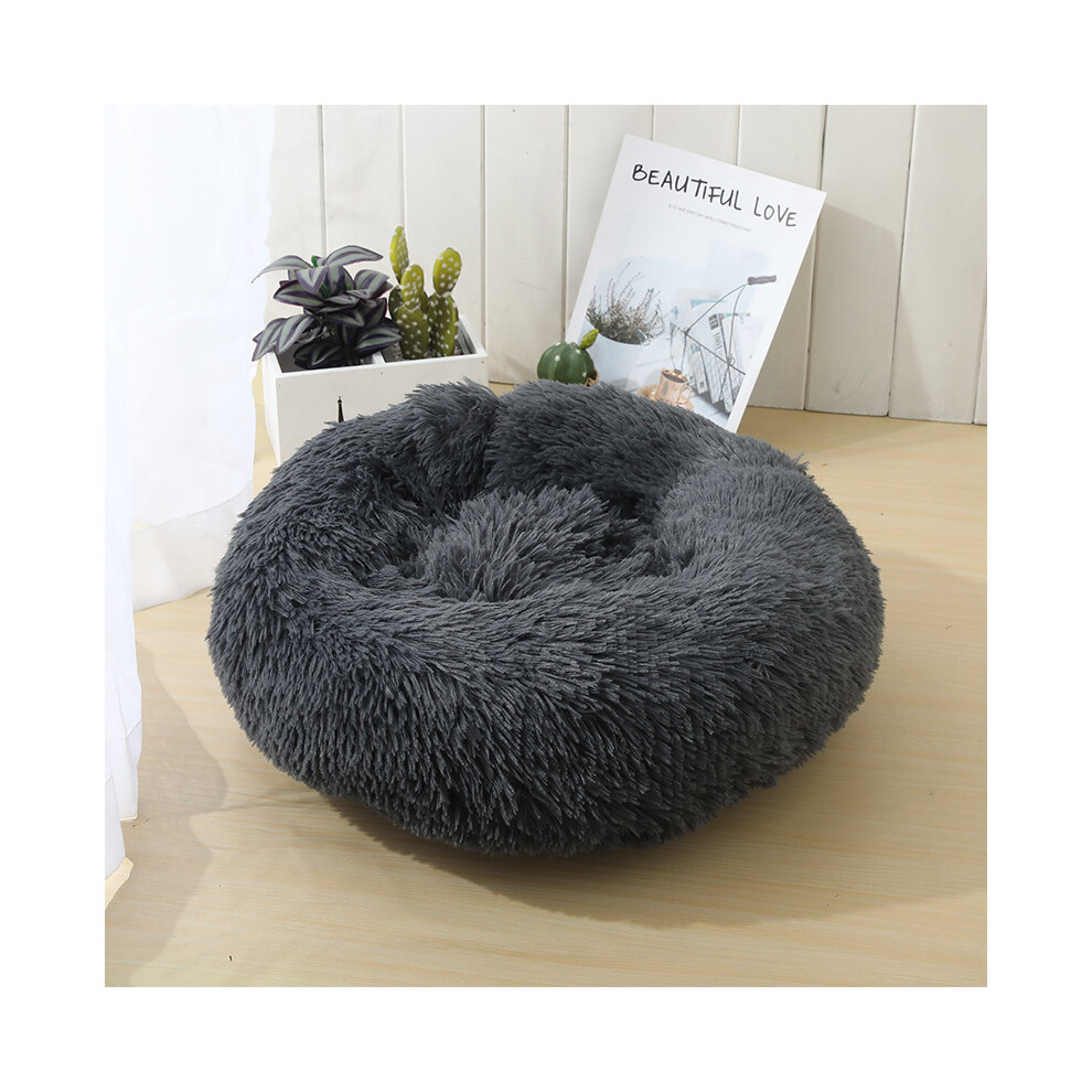 (Gris foncé - XL DIA 70CM) Panier rond pour chat, doux et long, en peluche, idéal pour les chiens et