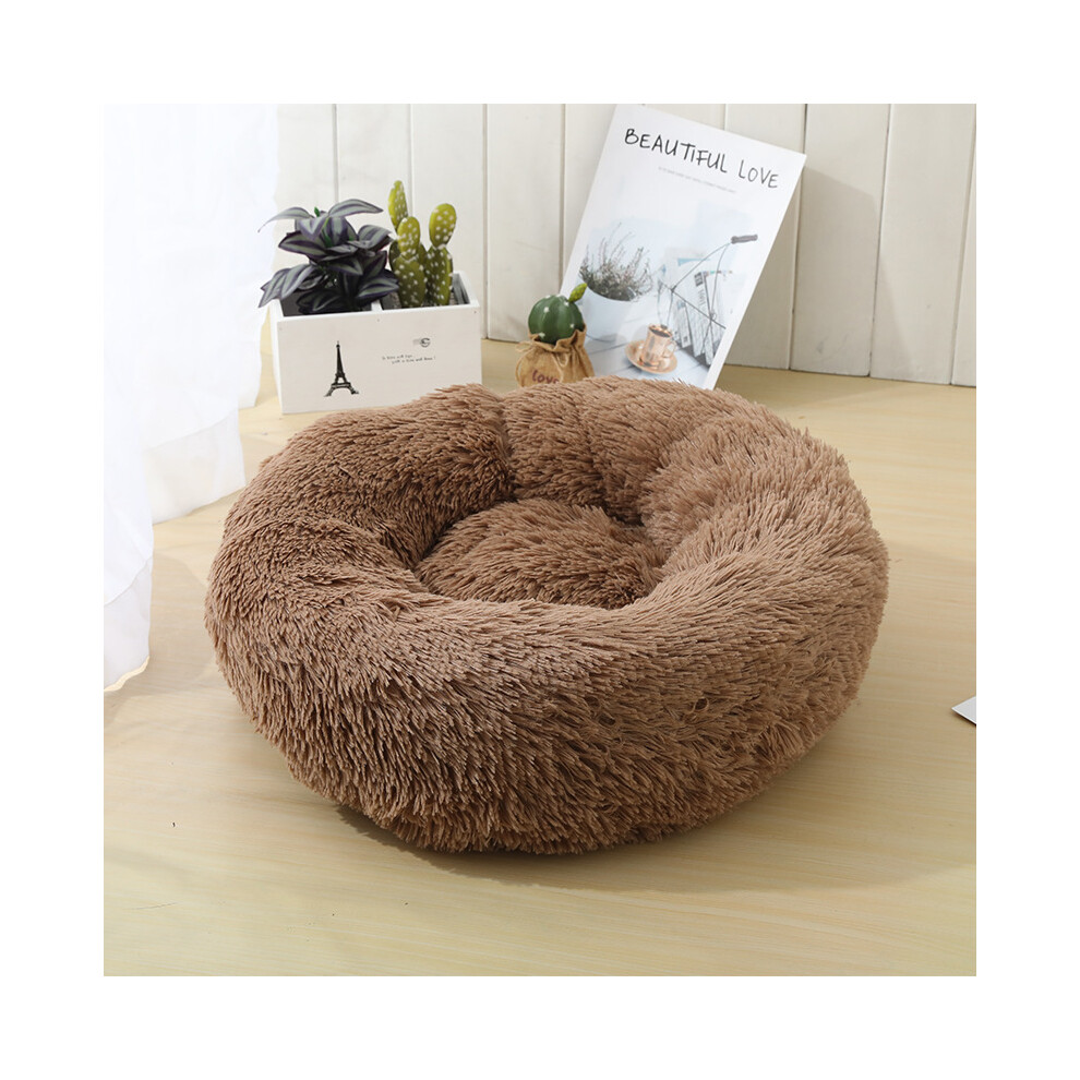 Panier rond pour chat (marron-S diamètre 40 cm) en peluche douce et longue pour animal de compagnie