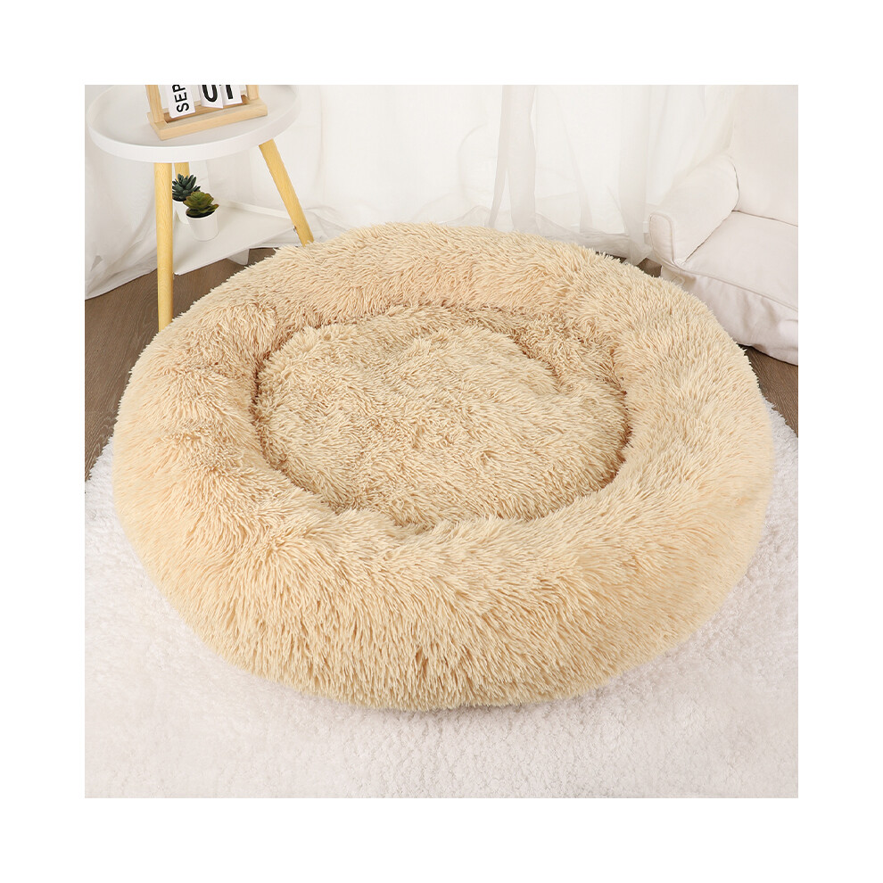 Panier rond en peluche pour chien (Abricot - 50 cm) - Grand panier rond en peluche pour chien - Accessoires