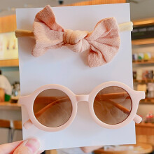 (Hellrosa) 2 Teile/satz Neue Baby Mädchen Nette Einfarbig Baumwolle Bowknot Stirnband Runde Sonnenbrille