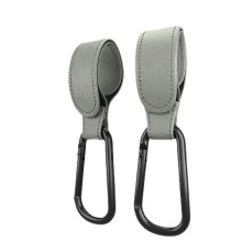 (Grau-2 Stück) PU-Leder-Babytasche, Kinderwagen-Haken, um 360 Grad drehbarer Kinderwagen-Organizer,