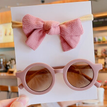 (Rosa) 2 Teile/satz Neue Baby Mädchen Nette Einfarbig Baumwolle Bowknot Stirnband Runde Sonnenbrille