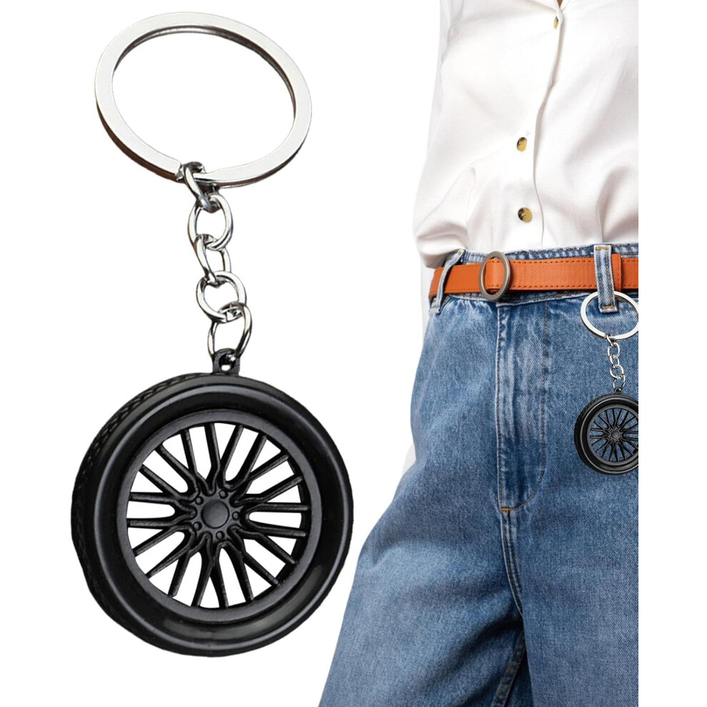 (Silver) Racing Tire Key Chain,Auto Model Wheel Rim Wheel Keychain | Truck Tire Keychain Wheel Tire Keychain Motorcycle Car Fans Keychain Backpack Phone