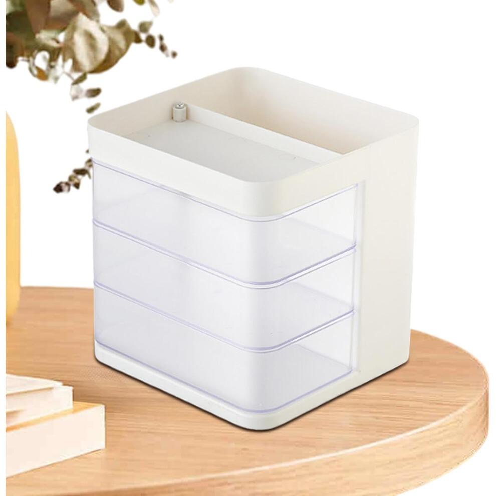 (White) Rotating Makeup Organizer,Swivel Cosmetics Storage Box Makeup Organizer Box - Versatile Desk Makeup Organizer Cosmetic Organizer For Bathroom White