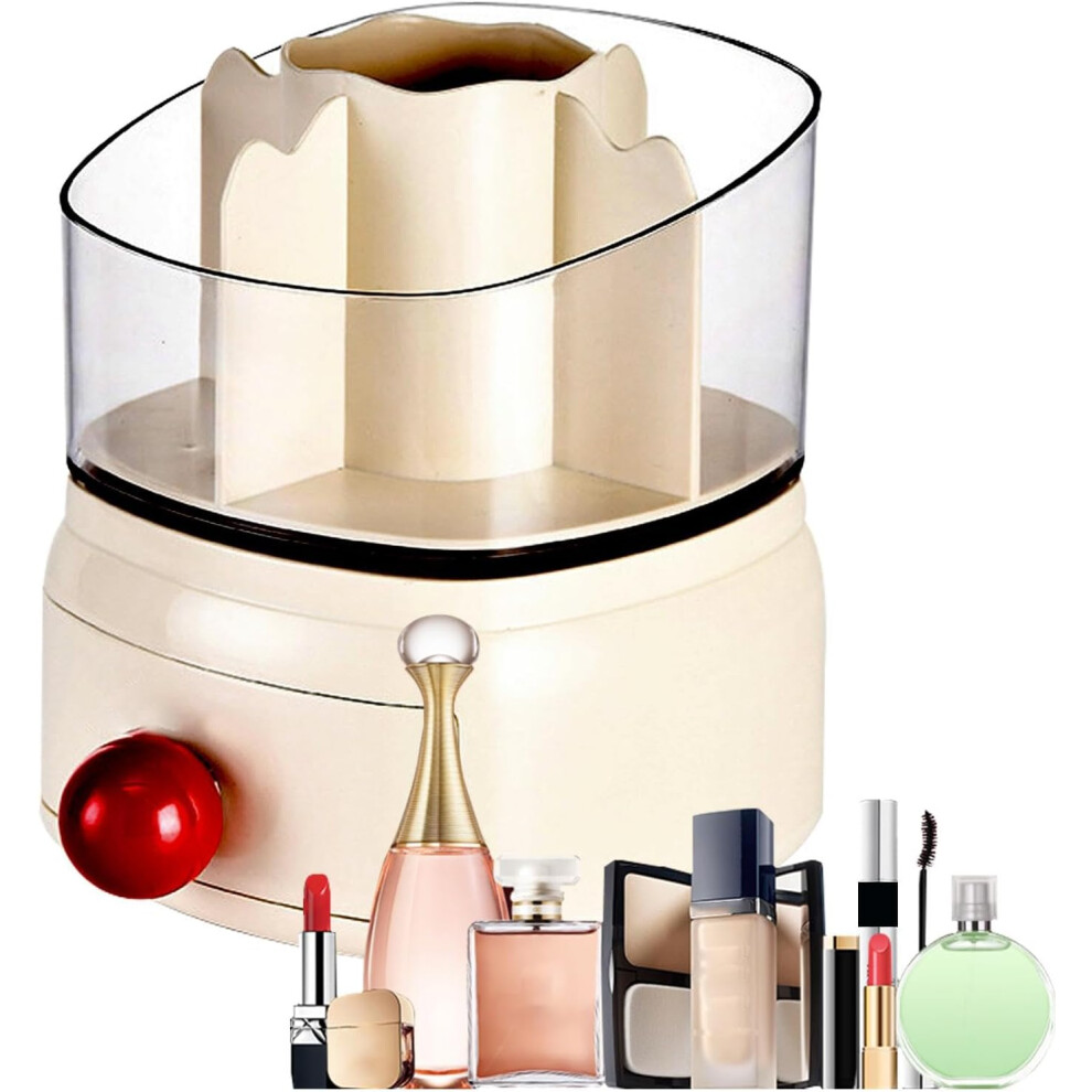 Rotating Organizer for Vanity,5 Compartment Cosmetic Display Cases with Drawer | Make Up Display Shelf, Multi-Function Storage for Bathroom Countertop