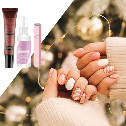 Solid Glue Gel for Nails - Efficient Solid Nail Tips Glue,Long-lasting Solid Gel Strong Adhesive for False Tips, Advanced Nail Remover Spray 2