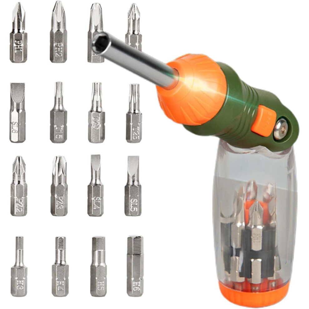 Ratchet Screwdriver | Portable Screw Driver | 16-in-1 Compact Ergonomic 60 Degree Adjustable Angled Screwdriver for Electrician Industrial Automotive