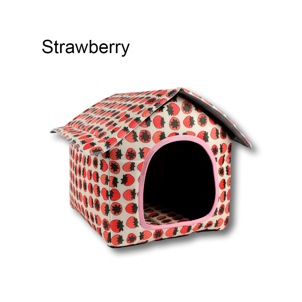 (Strawberry-M) Niche pour chat et chien, imperméable, tente de villa, abri pliable pour animaux de compagnie