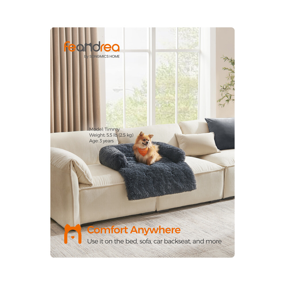 (GRAY)Feandrea FluffyHug Dog Sofa Bed, Dog Sofa Cover, Calming Dog Bed, M, for Small and Medium Dogs,