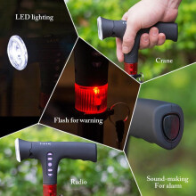 (Zwart) Verstelbare opvouwbare wandelstok met alarm, led-lichtradio en kussende T-greep wandelstok
