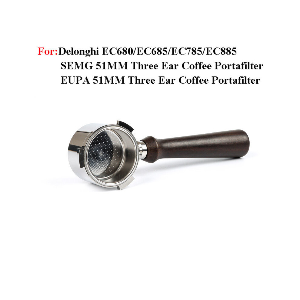 F schwarzes Holz mit Korb für 2 Tassen 51 mm nackter KaffeeSiebträger für Delonghi EC680EC685EC785EC885 F schwarzes Holz mit Korb für 2 Tassen 51 mm nackter KaffeeSiebträger für Delonghi EC680EC685EC785EC885