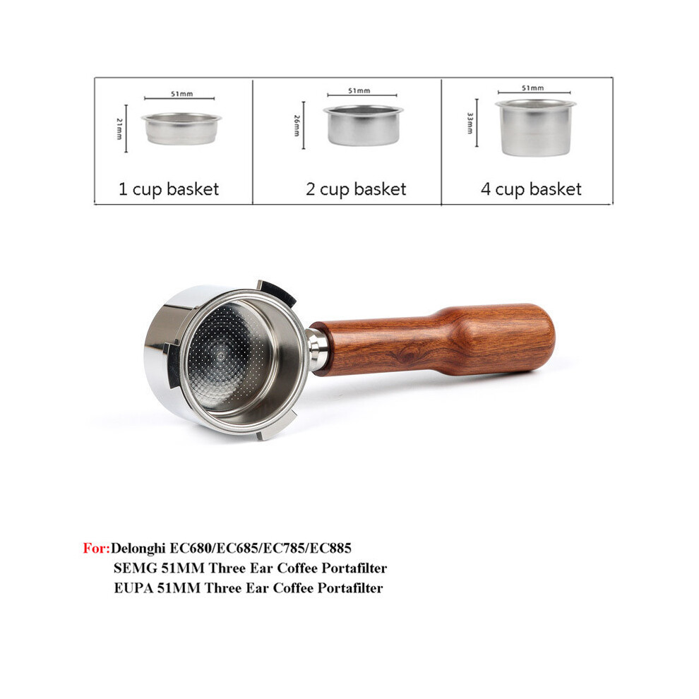 C rotes HolzBodenloser Siebtr&auml;ger f&uuml;r Delonghi EC680EC685 51 mm Espresso Naked Coffee Griff mit 124