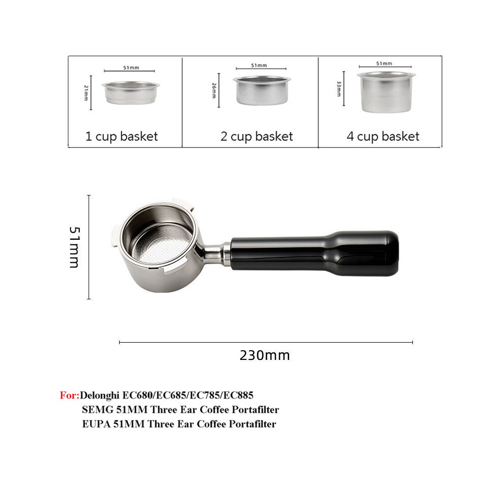 ABS schwarzBodenloser Siebtr&auml;ger f&uuml;r Delonghi EC680EC685 51mm Espresso Naked Coffee Griff mit 124