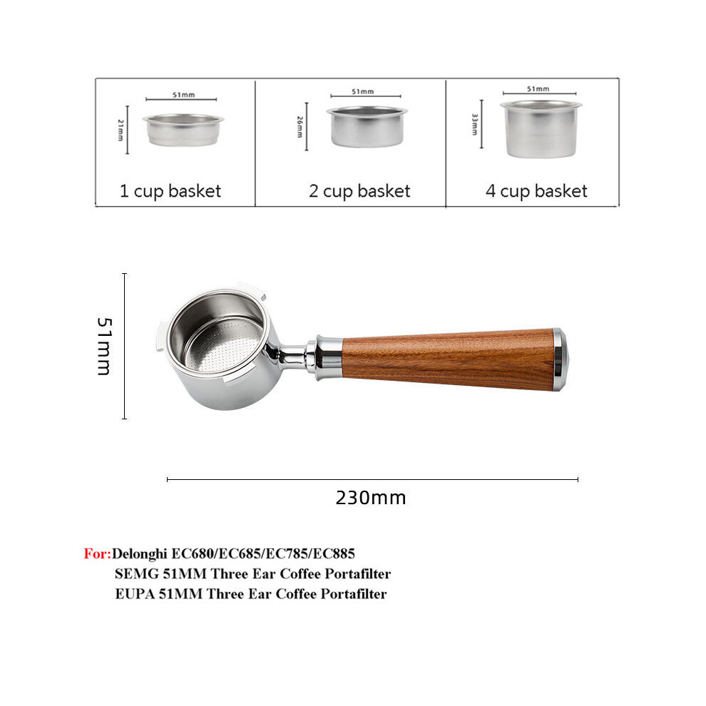 Ein rotes HolzBodenloser Siebtr&auml;ger f&uuml;r Delonghi EC680EC685 51 mm Espresso Naked Coffee Griff mit