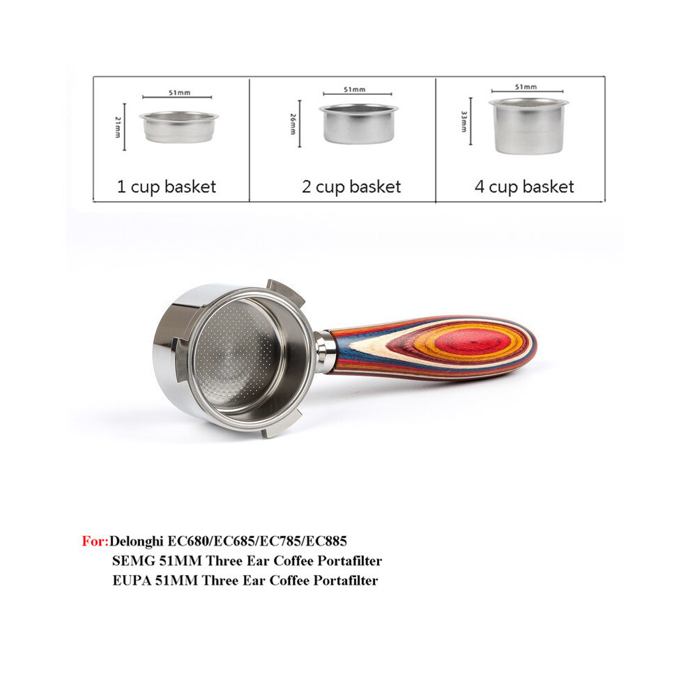 L Farbe HolzBodenloser Siebtr&auml;ger f&uuml;r Delonghi EC680EC685 51mm Espresso Naked Coffee Griff mit
