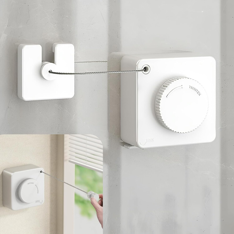 (White) 4.2M Retractable Clothesline, Non-sag Clothesline, Indoor/Outdoor Heavy Duty Retractable Clothes Line, Wall Mounted Stainless Steel Washing Li