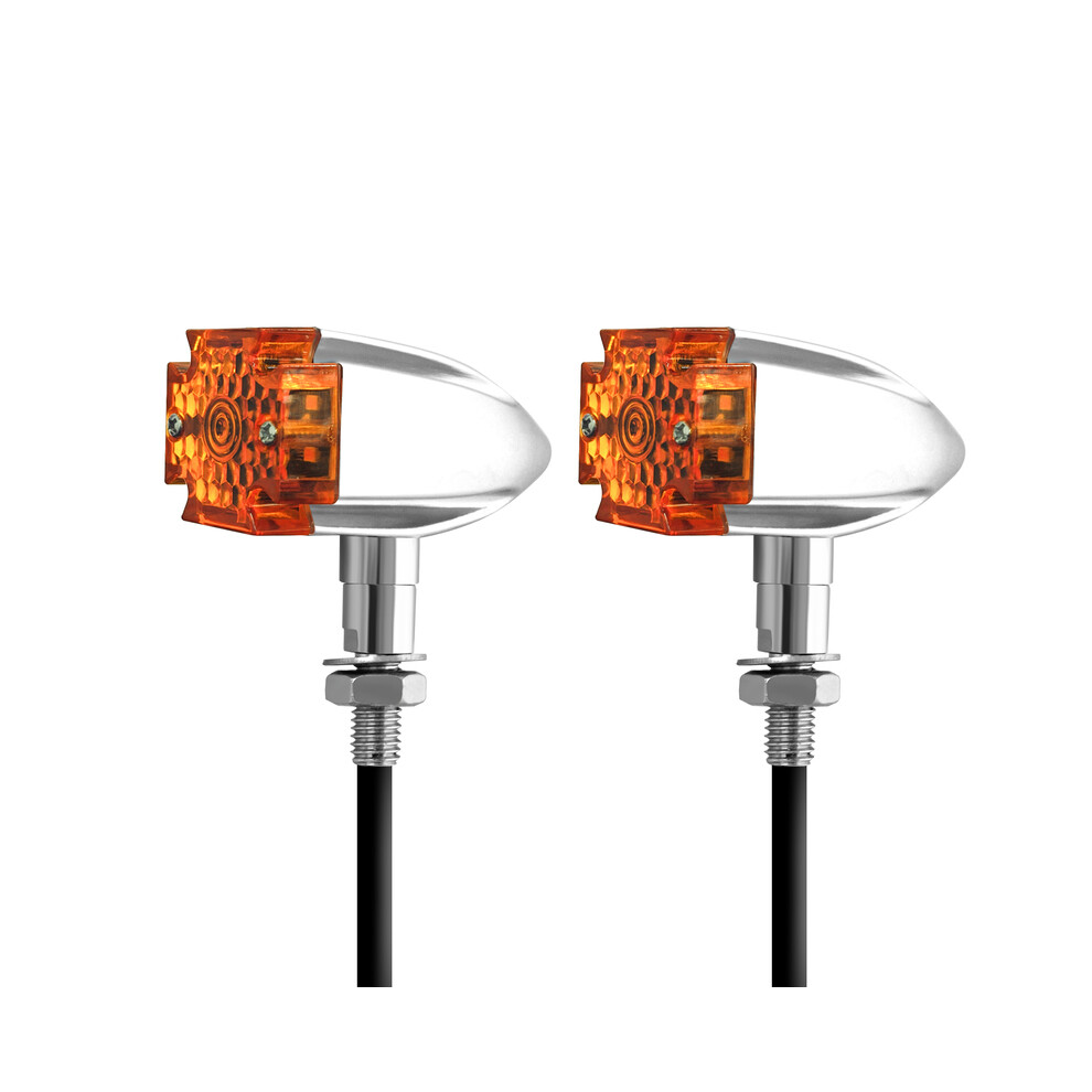 (2014-chrome-amber)BOSYCY Motorcycle LED Turn Signals 2 Pack, Retro Bullet Mini Turning Lights , Customized