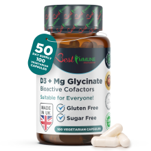 Natural Vitamin D3 1000IU Magnesium Glycinate 400mg Bioactive Cofactors Premium Quality Natural 100 Vegetarian Capsules Highest Bioavailability