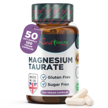 Natürliches Magnesiumtaurat 500mg Premium Qualität ideale Stärke 100 Vegane Kapseln Höchste Bioverfügbarkeit