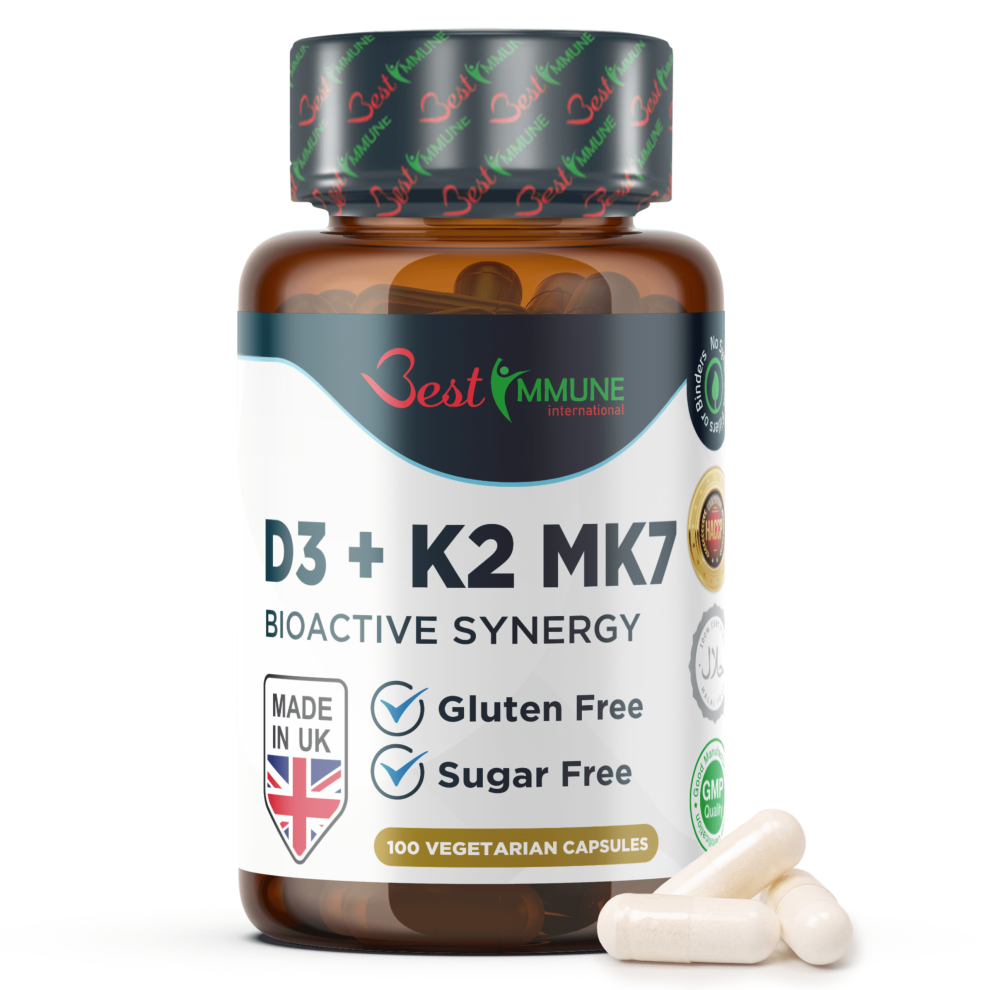 Best Immune International Vitamin D3 2000Iu K2 Mk7 100Mcg Natural Premium Quality 100 Capsules Immune Support Perfect Proportions Maximum Absorption