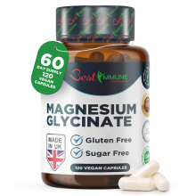 Natürliches Magnesiumglycinat 1000 mg pro Portion - Premium Qualität, 120 vegane Kapseln, Perfekte Proportionen, Höchste Bioverfügbarkeit