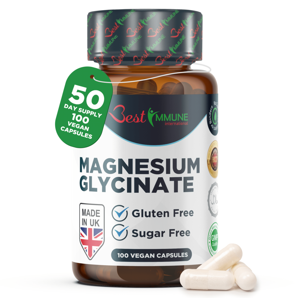 Best Immune International Bisup-8 Natural Magnesium Glycinate 500Mg – Premium Quality, Highly Bioavailable, 100 Vegan Capsules, Clean & Pure