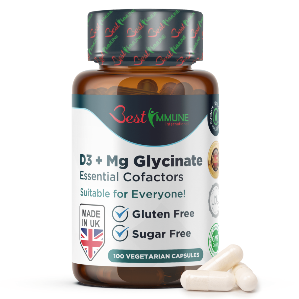 Magnesium Glycinate + D3 Essential Cofactors Complex Premium Quality Natural Product Ideal Strength 100 Vegan Capsules Highest Bioavailability