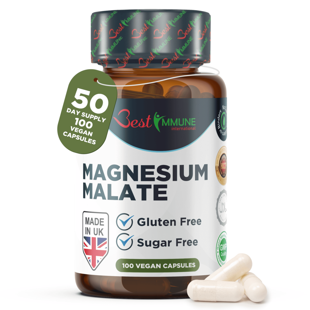 Natural Magnesium Malate 500mg Premium Grade Ideal Strength 100 Vegan Capsules Highest bioavailability