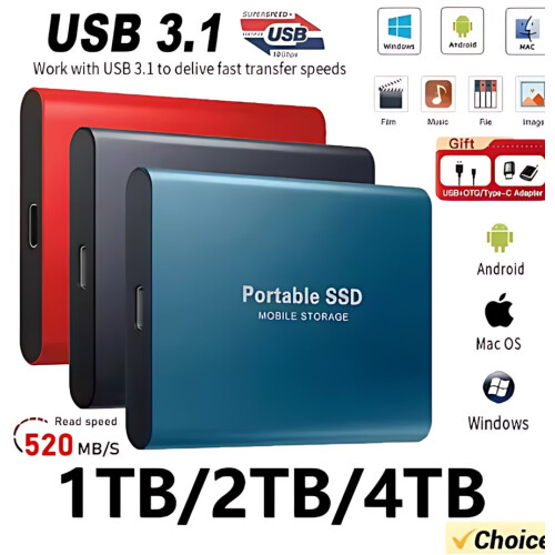 (BLACK, 4 TB) Portable SSD High Speed External Hard Drive 2