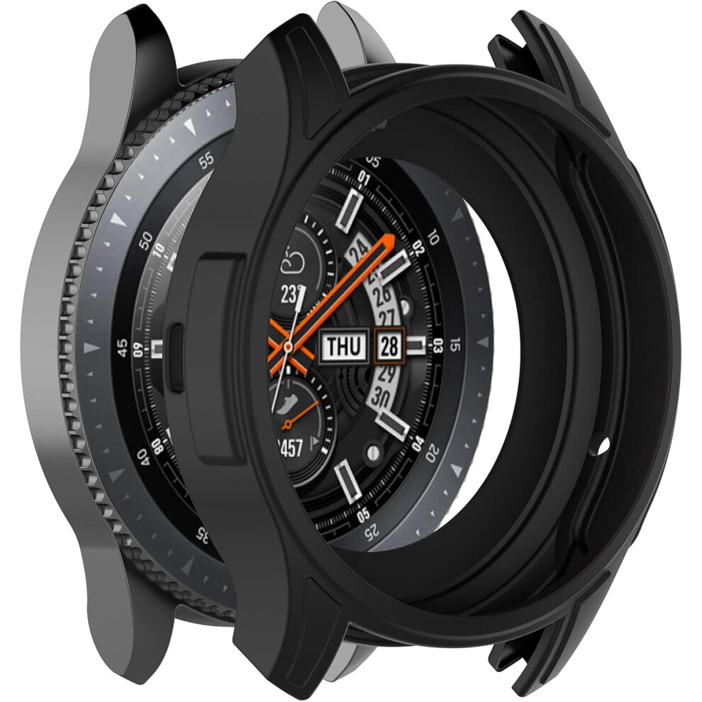 (Black) Soft Silicone Protector Case Cover Shell Protective Frame Skin For Samsung Galaxy Gear S3 Frontier & Sm-R800 46Mm Smart Watch Black