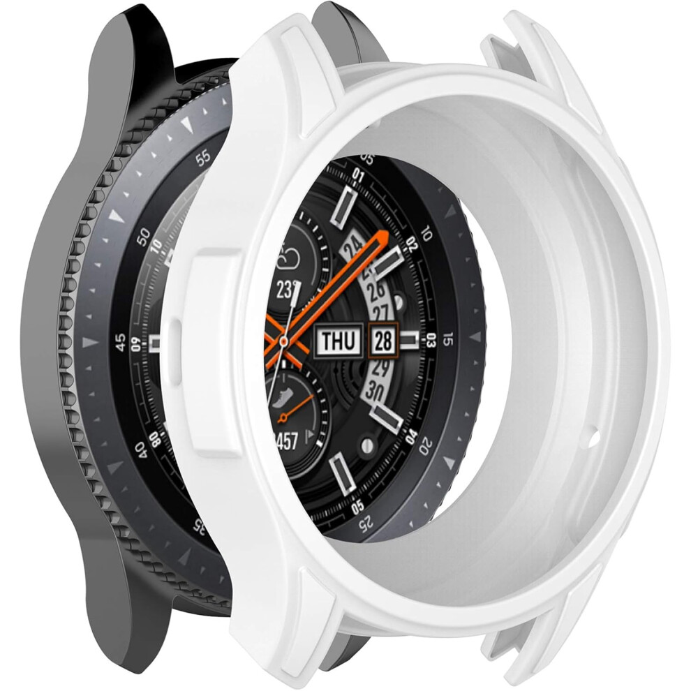 (White) Soft Silicone Protector Case Cover Shell Protective Frame Skin For Samsung Galaxy Gear S3 Frontier & Sm-R800 46Mm Smart Watch White