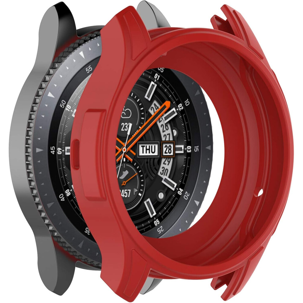 (Red) Soft Silicone Protector Case Cover Shell Protective Frame Skin For Samsung Galaxy Gear S3 Frontier & Sm-R800 46Mm Smart Watch Red
