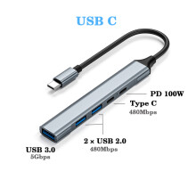 (USB C 5 σε 1 H54)USB 3.0 HUB Τύπος C έως 4 Θύρες USB HUB USB3.0 Προσαρμογέας πολλαπλών