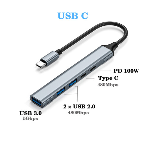 (USB C 5 σε 1 H54)USB 3.0 HUB Τύπος C έως 4 Θύρες USB HUB USB3.0 Προσαρμογέας πολλαπλών