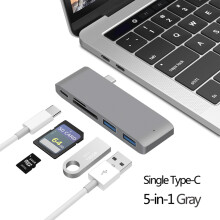 (1T 5 w 1 Szary) Hub USB 3.1 typu C do adaptera HDMI 4K Thunderbolt 3 Hub USB C z hubem 3.0 TF czytnik